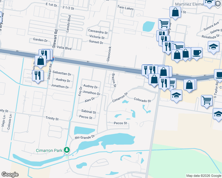map of restaurants, bars, coffee shops, grocery stores, and more near 2007 Brazos Court in Mission