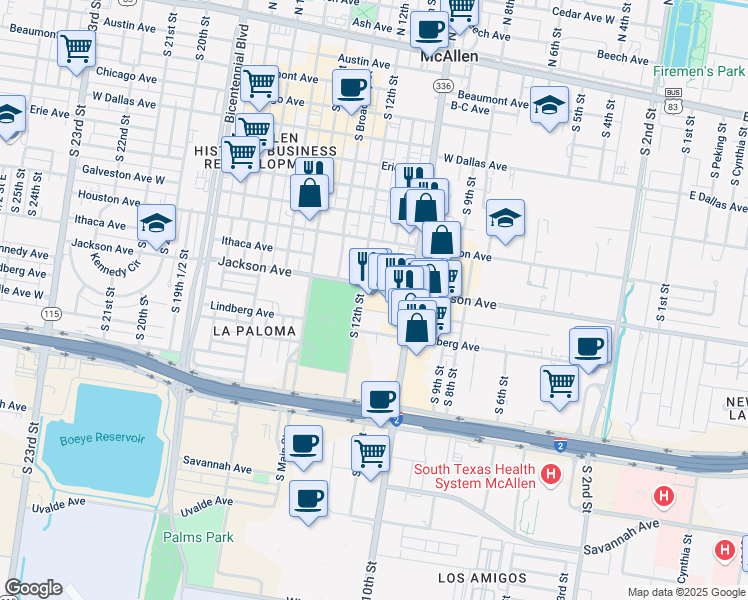map of restaurants, bars, coffee shops, grocery stores, and more near 1010 S 10th St in McAllen