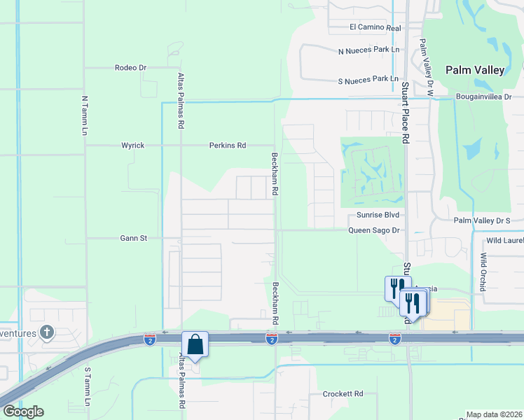 map of restaurants, bars, coffee shops, grocery stores, and more near 15984 Washington Palm Drive in Harlingen