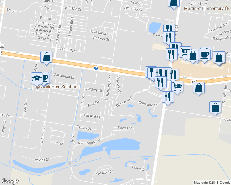map of restaurants, bars, coffee shops, grocery stores, and more near 2007 Brazos Court in Mission