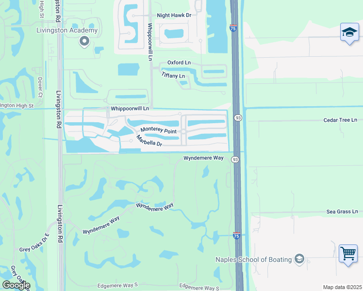 map of restaurants, bars, coffee shops, grocery stores, and more near 6551 Marbella Drive in Naples