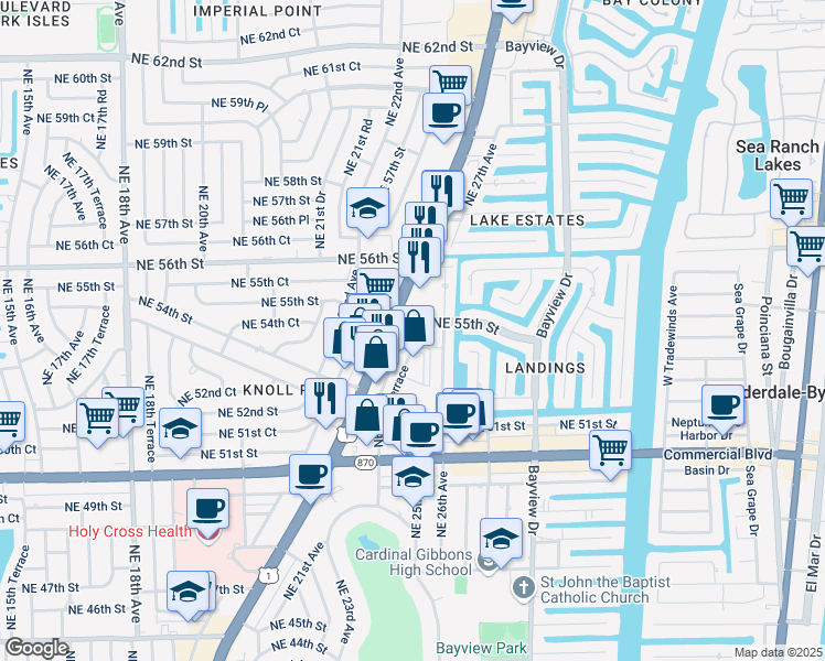 map of restaurants, bars, coffee shops, grocery stores, and more near 5498 North Federal Highway in Fort Lauderdale