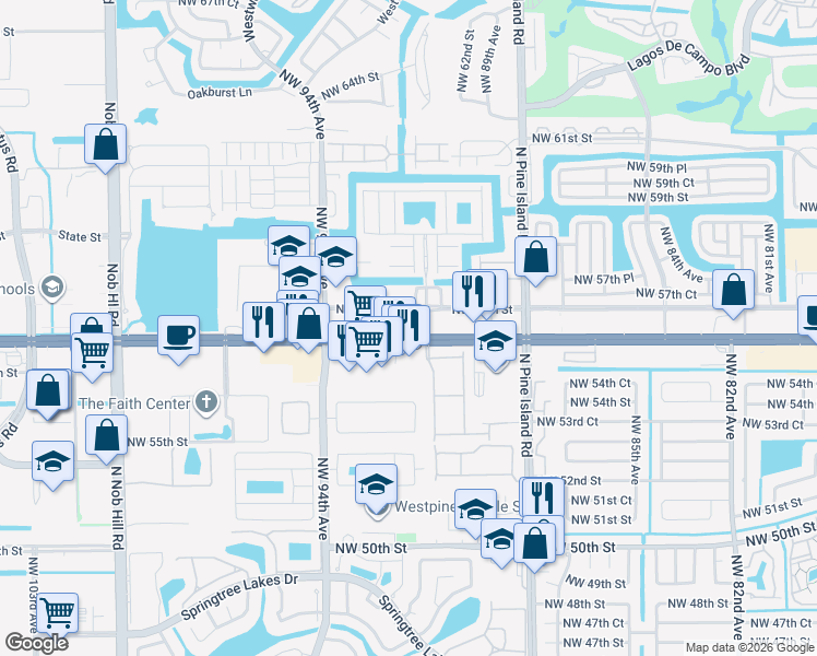 map of restaurants, bars, coffee shops, grocery stores, and more near in Sunrise