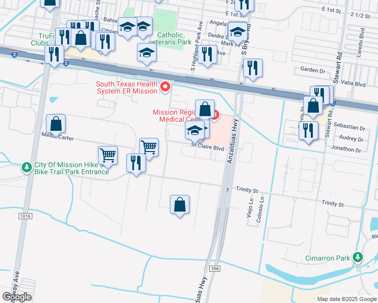 map of restaurants, bars, coffee shops, grocery stores, and more near 1203 Saint Claire in Mission