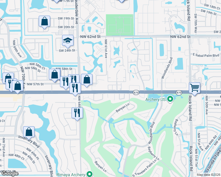 map of restaurants, bars, coffee shops, grocery stores, and more near 5973 Northwest 56th Court in Tamarac
