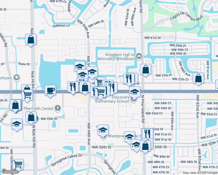 map of restaurants, bars, coffee shops, grocery stores, and more near in Sunrise