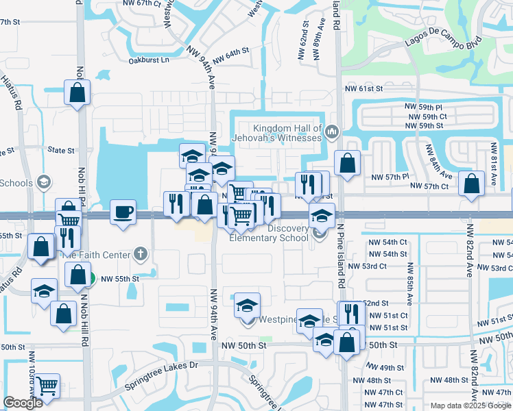map of restaurants, bars, coffee shops, grocery stores, and more near 9141 West Commercial Boulevard in Tamarac