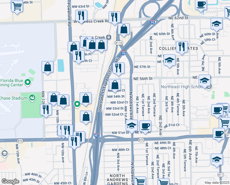 map of restaurants, bars, coffee shops, grocery stores, and more near 300 Northwest 54th Court in Fort Lauderdale