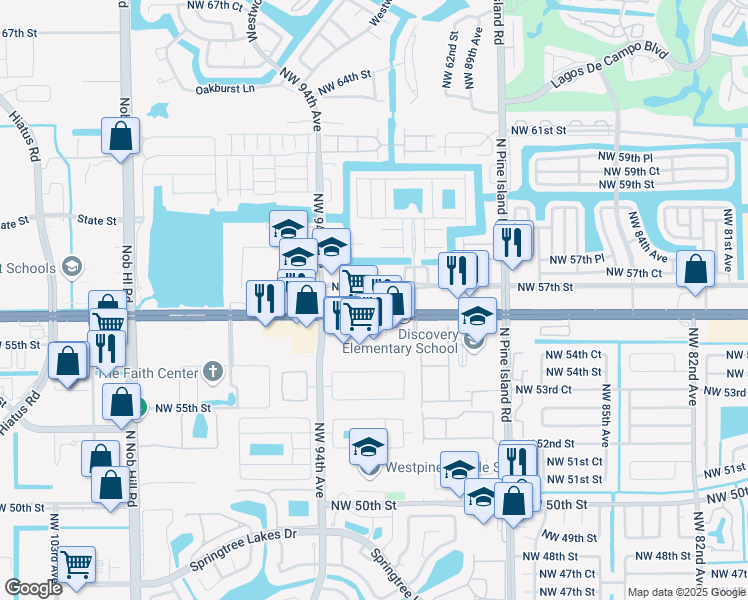map of restaurants, bars, coffee shops, grocery stores, and more near 9141 West Commercial Boulevard in Tamarac