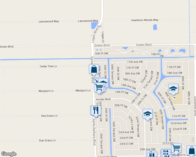 map of restaurants, bars, coffee shops, grocery stores, and more near 1831 55th Terrace Southwest in Naples