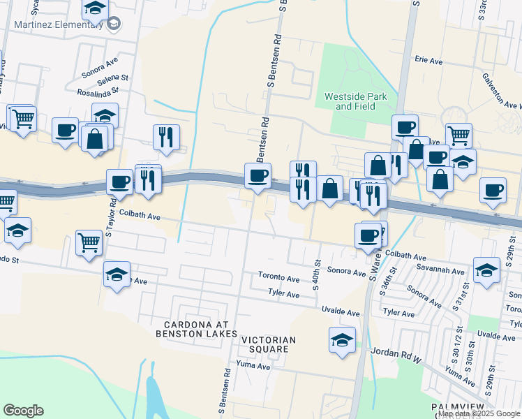map of restaurants, bars, coffee shops, grocery stores, and more near 4313 West Expressway 83 in McAllen