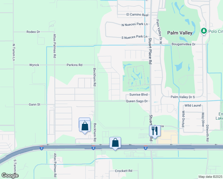 map of restaurants, bars, coffee shops, grocery stores, and more near Clearview Drive in Harlingen