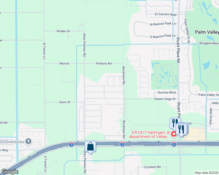 map of restaurants, bars, coffee shops, grocery stores, and more near 15866 Washington Palm Drive in Harlingen