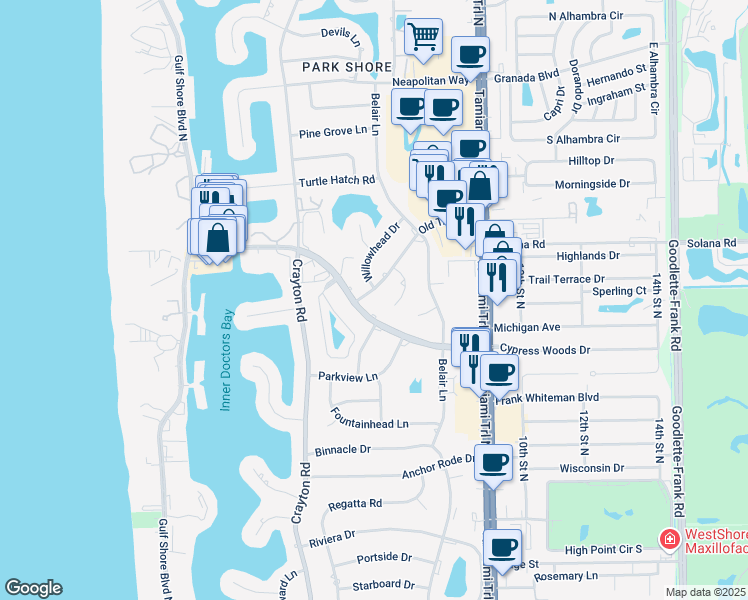 map of restaurants, bars, coffee shops, grocery stores, and more near 700 Old Trail Drive in Naples