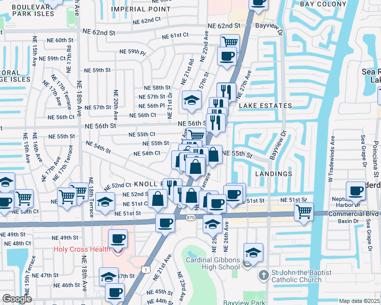 map of restaurants, bars, coffee shops, grocery stores, and more near 16 Northeast 22nd Terrace in Fort Lauderdale