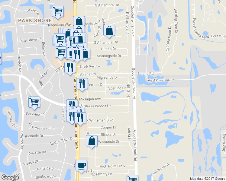 map of restaurants, bars, coffee shops, grocery stores, and more near 1272 Sperling Court in Naples