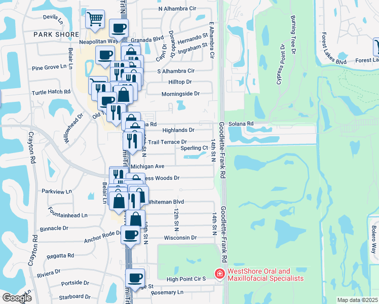 map of restaurants, bars, coffee shops, grocery stores, and more near 1272 Sperling Court in Naples