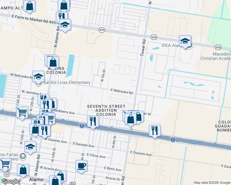 map of restaurants, bars, coffee shops, grocery stores, and more near 530 Tulip Cir in Alamo