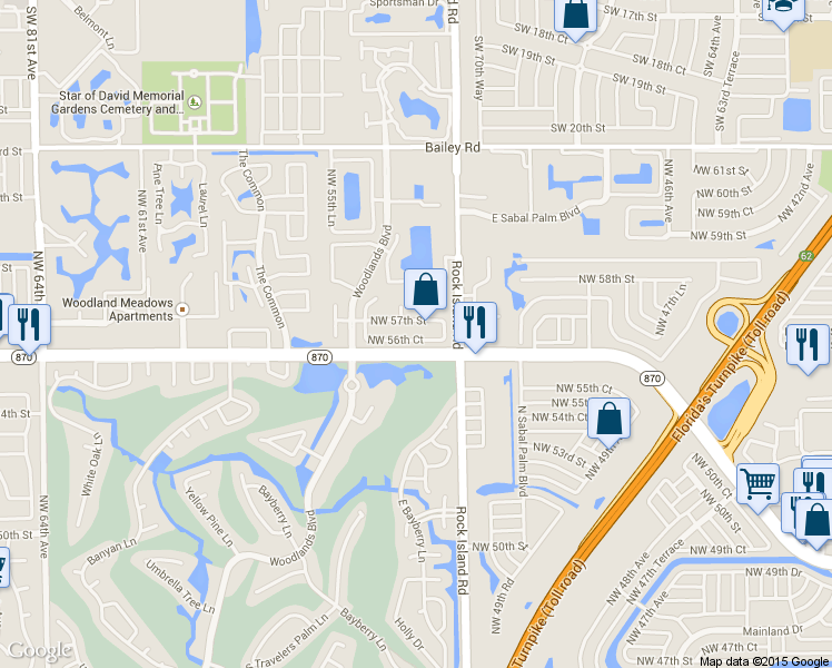 map of restaurants, bars, coffee shops, grocery stores, and more near 5425 Northwest 56th Court in Tamarac