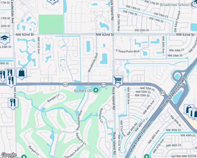 map of restaurants, bars, coffee shops, grocery stores, and more near 5449 Northwest 56th Court in Tamarac