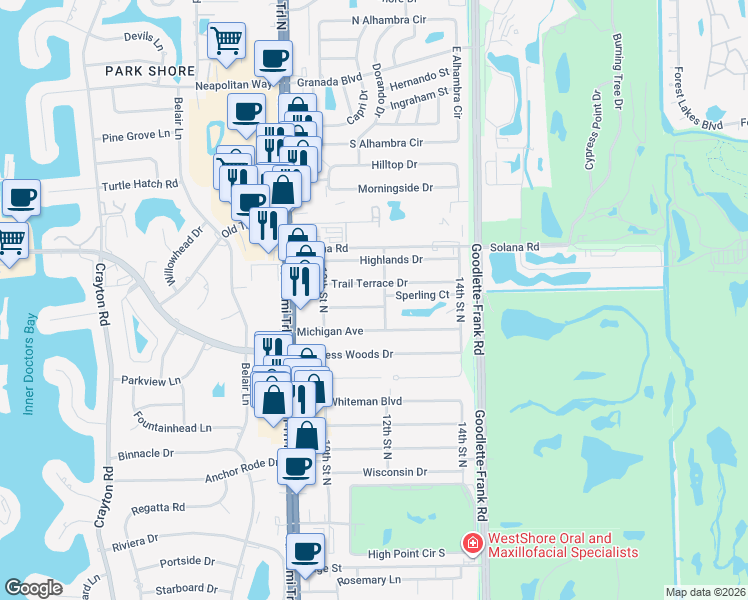 map of restaurants, bars, coffee shops, grocery stores, and more near 1139 Sperling Avenue in Naples