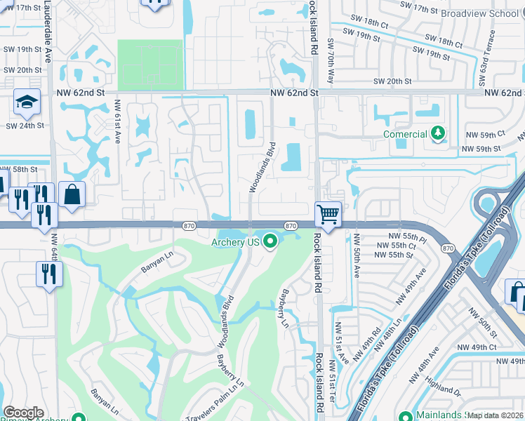 map of restaurants, bars, coffee shops, grocery stores, and more near 5467 Northwest 56th Court in Tamarac
