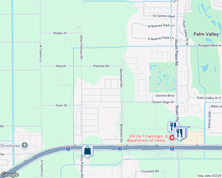 map of restaurants, bars, coffee shops, grocery stores, and more near 15866 Washington Palm Drive in Harlingen