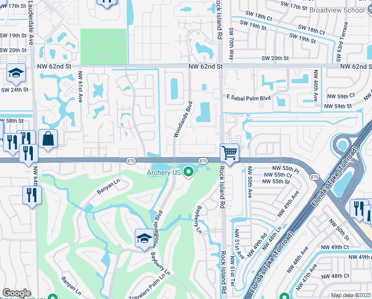 map of restaurants, bars, coffee shops, grocery stores, and more near 5467 Northwest 56th Court in Tamarac