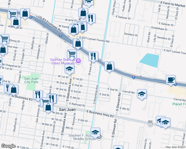 map of restaurants, bars, coffee shops, grocery stores, and more near 307 East Chaparral Street in San Juan