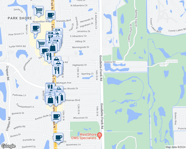 map of restaurants, bars, coffee shops, grocery stores, and more near 1364 Sperling Court in Naples