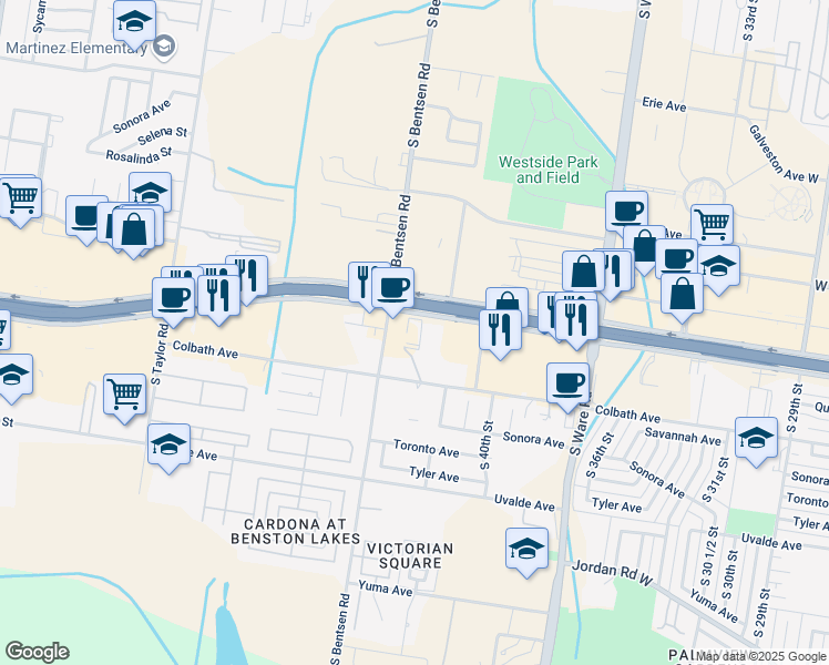 map of restaurants, bars, coffee shops, grocery stores, and more near 4313 West Expressway 83 in McAllen