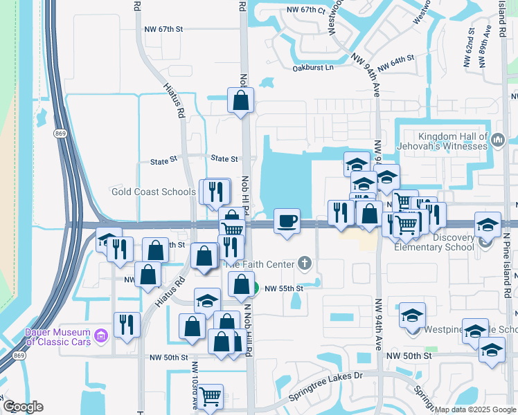 map of restaurants, bars, coffee shops, grocery stores, and more near 5700 South Plum Bay Parkway in Tamarac