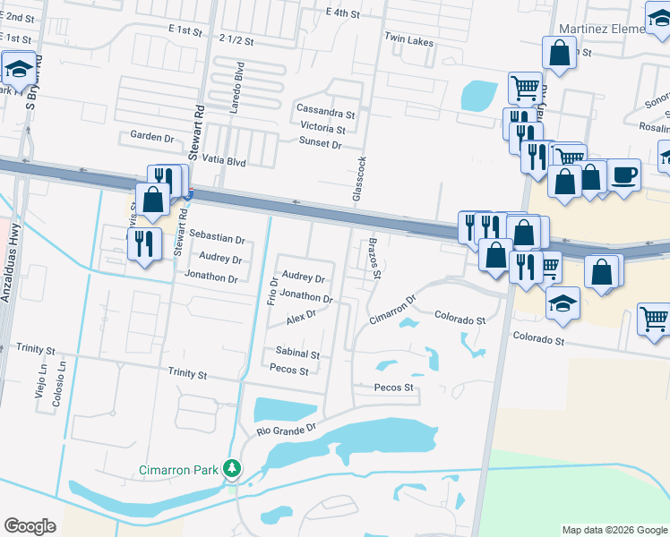 map of restaurants, bars, coffee shops, grocery stores, and more near 901 Red River in Mission
