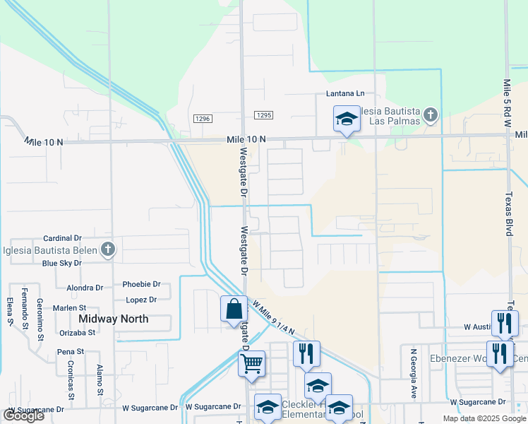 map of restaurants, bars, coffee shops, grocery stores, and more near 3609 Everglade Drive in Weslaco