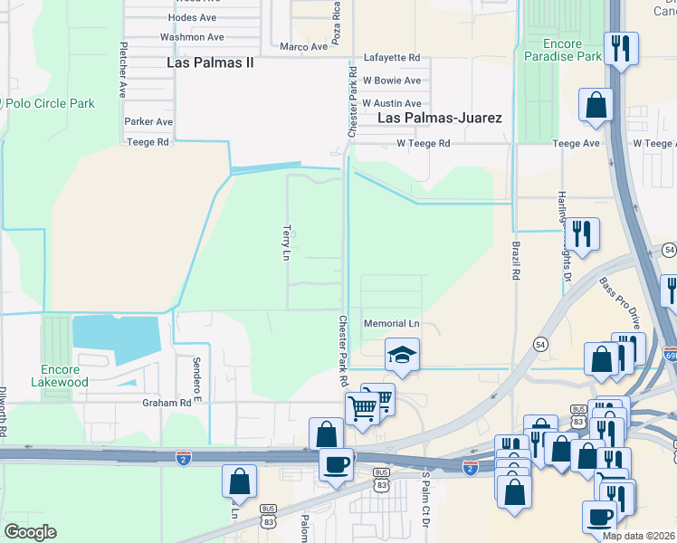 map of restaurants, bars, coffee shops, grocery stores, and more near 117 Chester Park Rd in Harlingen