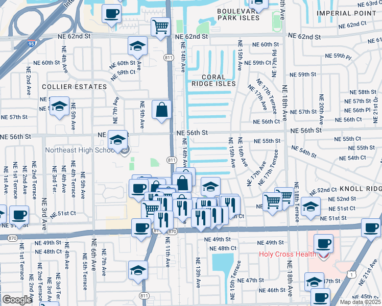 map of restaurants, bars, coffee shops, grocery stores, and more near 5397 Northeast 14th Avenue in Fort Lauderdale