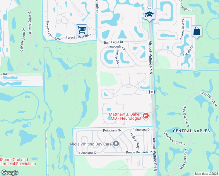 map of restaurants, bars, coffee shops, grocery stores, and more near 2563 Hawksridge Drive in Naples