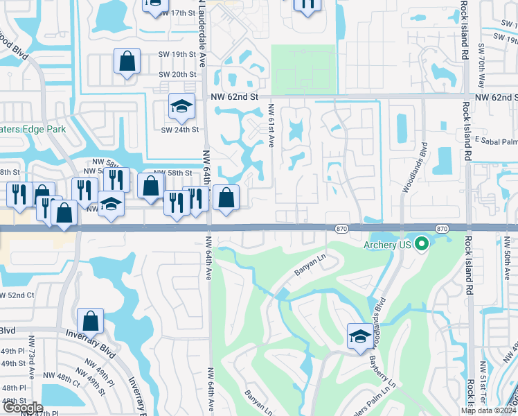 map of restaurants, bars, coffee shops, grocery stores, and more near 6101 West Commercial Boulevard in Tamarac