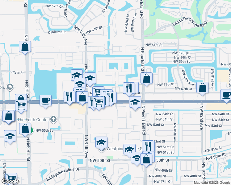 map of restaurants, bars, coffee shops, grocery stores, and more near in Sunrise