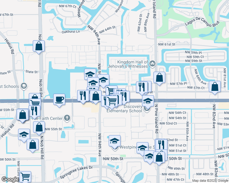 map of restaurants, bars, coffee shops, grocery stores, and more near 9141 West Commercial Boulevard in Tamarac