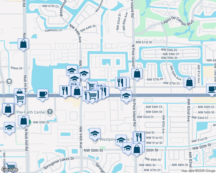 map of restaurants, bars, coffee shops, grocery stores, and more near in Sunrise
