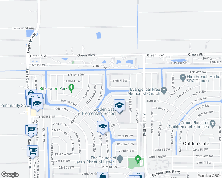 map of restaurants, bars, coffee shops, grocery stores, and more near 5032 18th Avenue Southwest in Naples