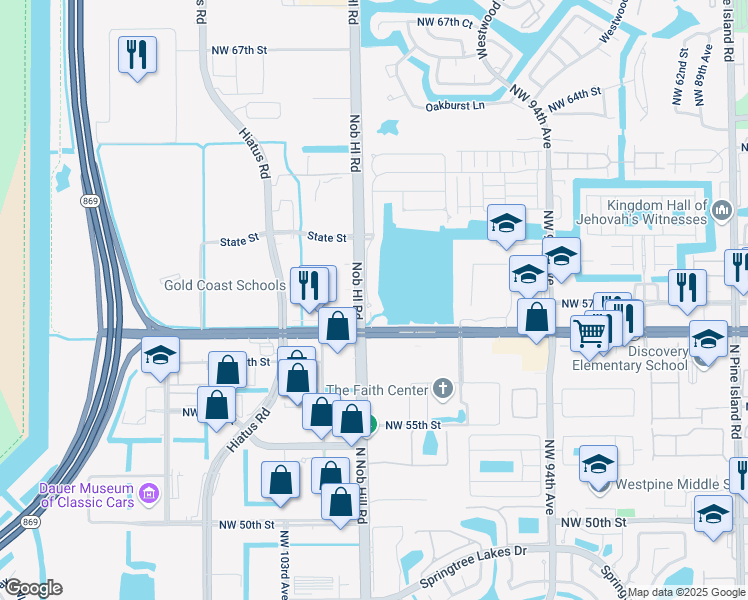map of restaurants, bars, coffee shops, grocery stores, and more near 5700 South Plum Bay Parkway in Tamarac