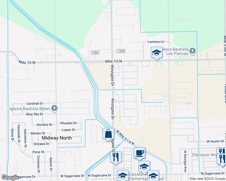 map of restaurants, bars, coffee shops, grocery stores, and more near 3609 Everglade Drive in Weslaco