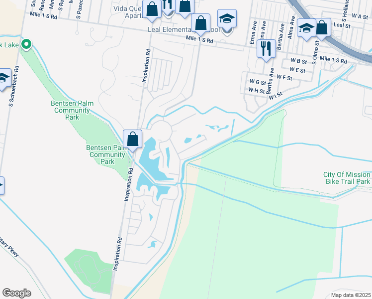 map of restaurants, bars, coffee shops, grocery stores, and more near 5 Oasis Drive in Mission