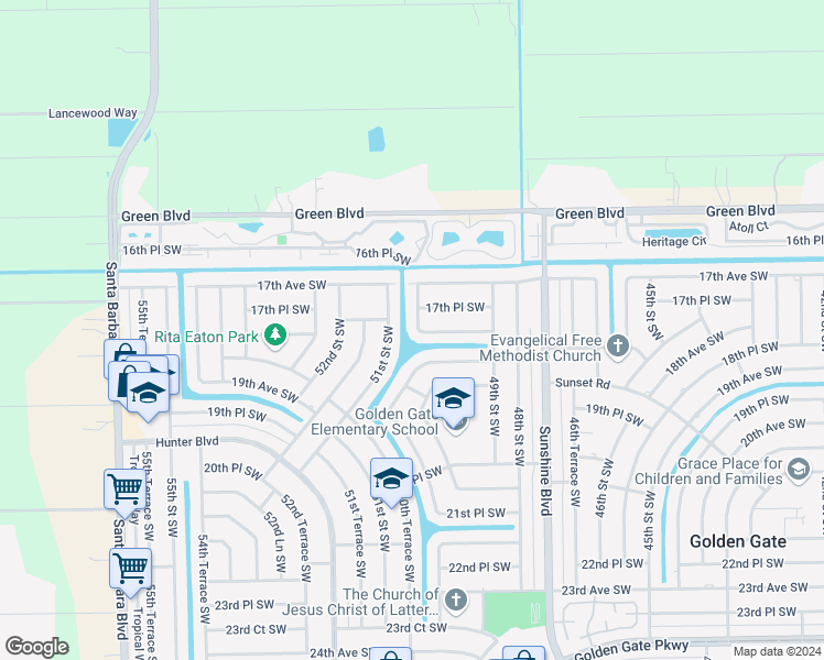 map of restaurants, bars, coffee shops, grocery stores, and more near 1795 50th Terrace Southwest in Naples