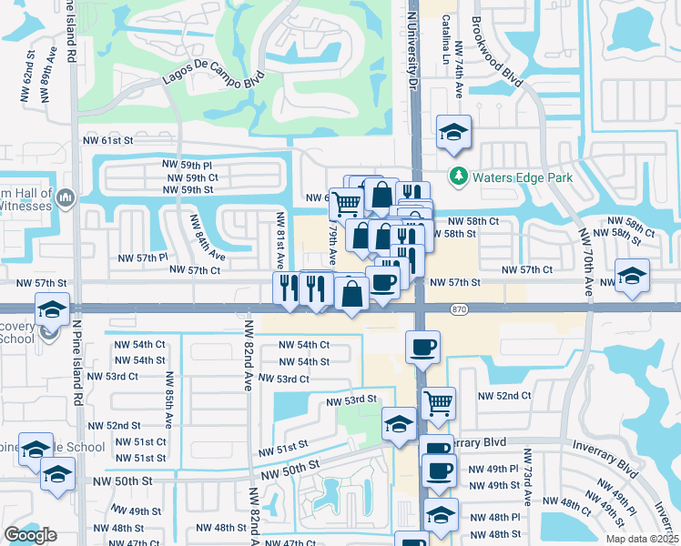 map of restaurants, bars, coffee shops, grocery stores, and more near 7875 NW 57th St in Tamarac