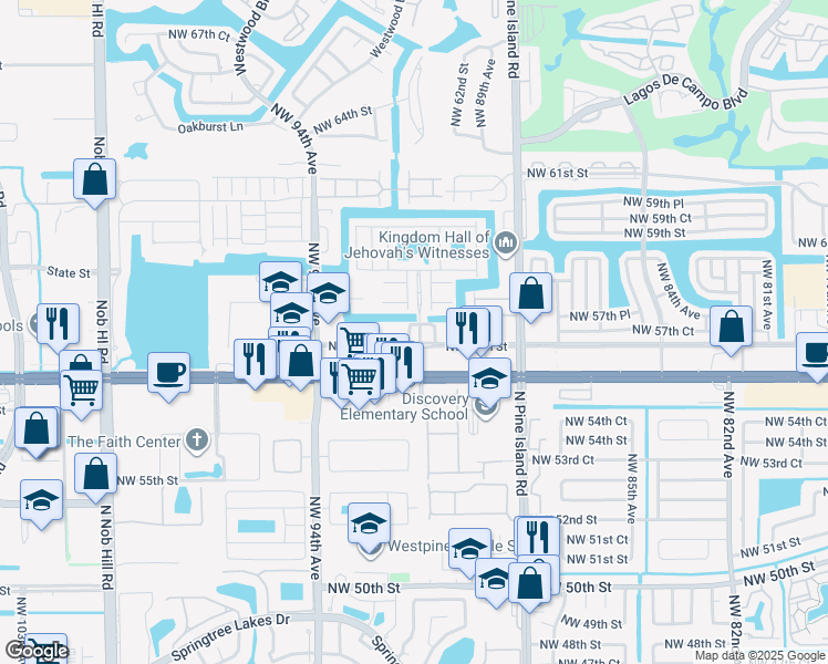 map of restaurants, bars, coffee shops, grocery stores, and more near 5769 Whitehall Way in Tamarac