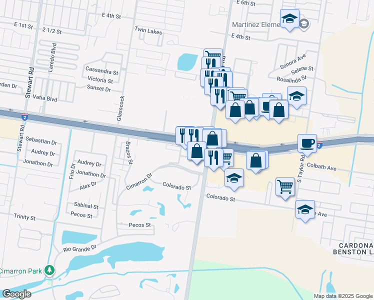 map of restaurants, bars, coffee shops, grocery stores, and more near E Street in Mission