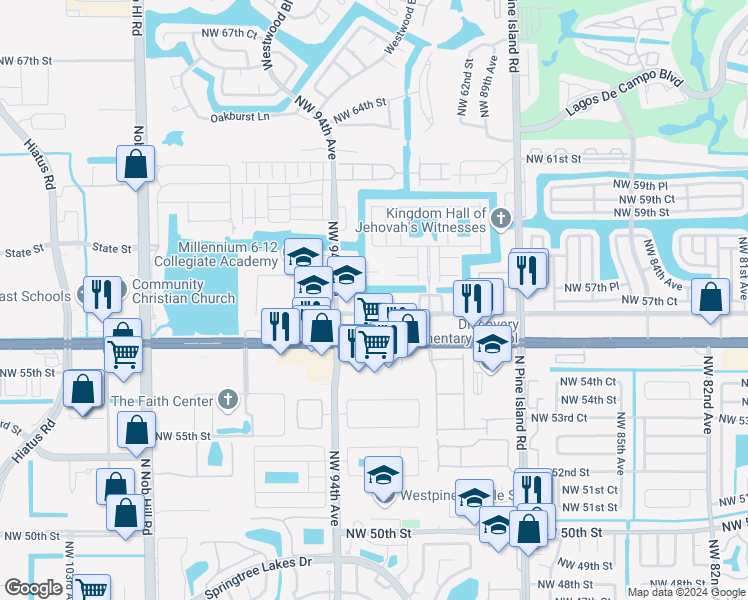 map of restaurants, bars, coffee shops, grocery stores, and more near 9158 Whistable Walk in Tamarac